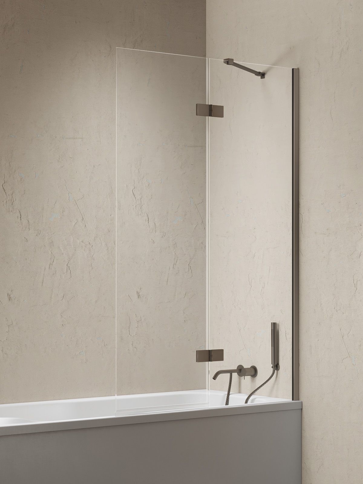 New Trendy Nesta Gunmetal Brushed vanová zástěna 100 cm dvoudílný kartáčovaný/čiré sklo P-0258-WL