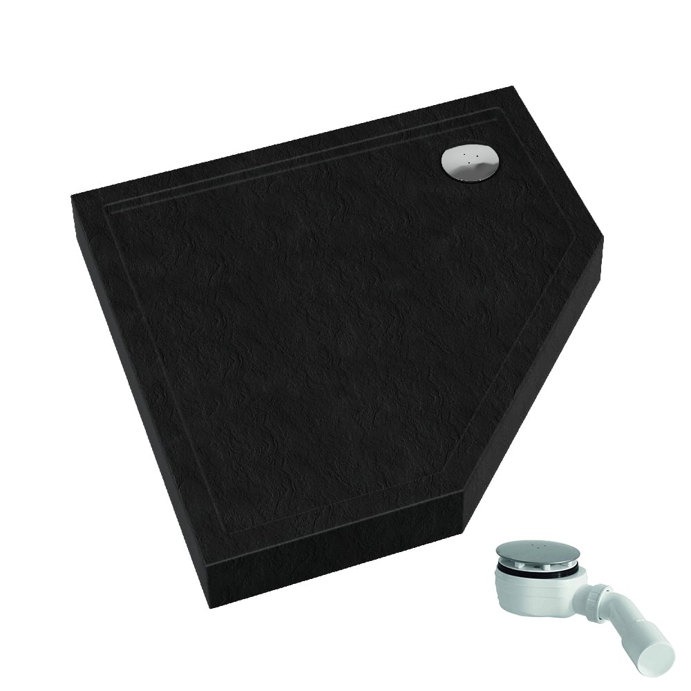 Schedpol Competia New Black Stone pětiúhelníková sprchová vanička 90x90 cm černá 3.4698/C/ST