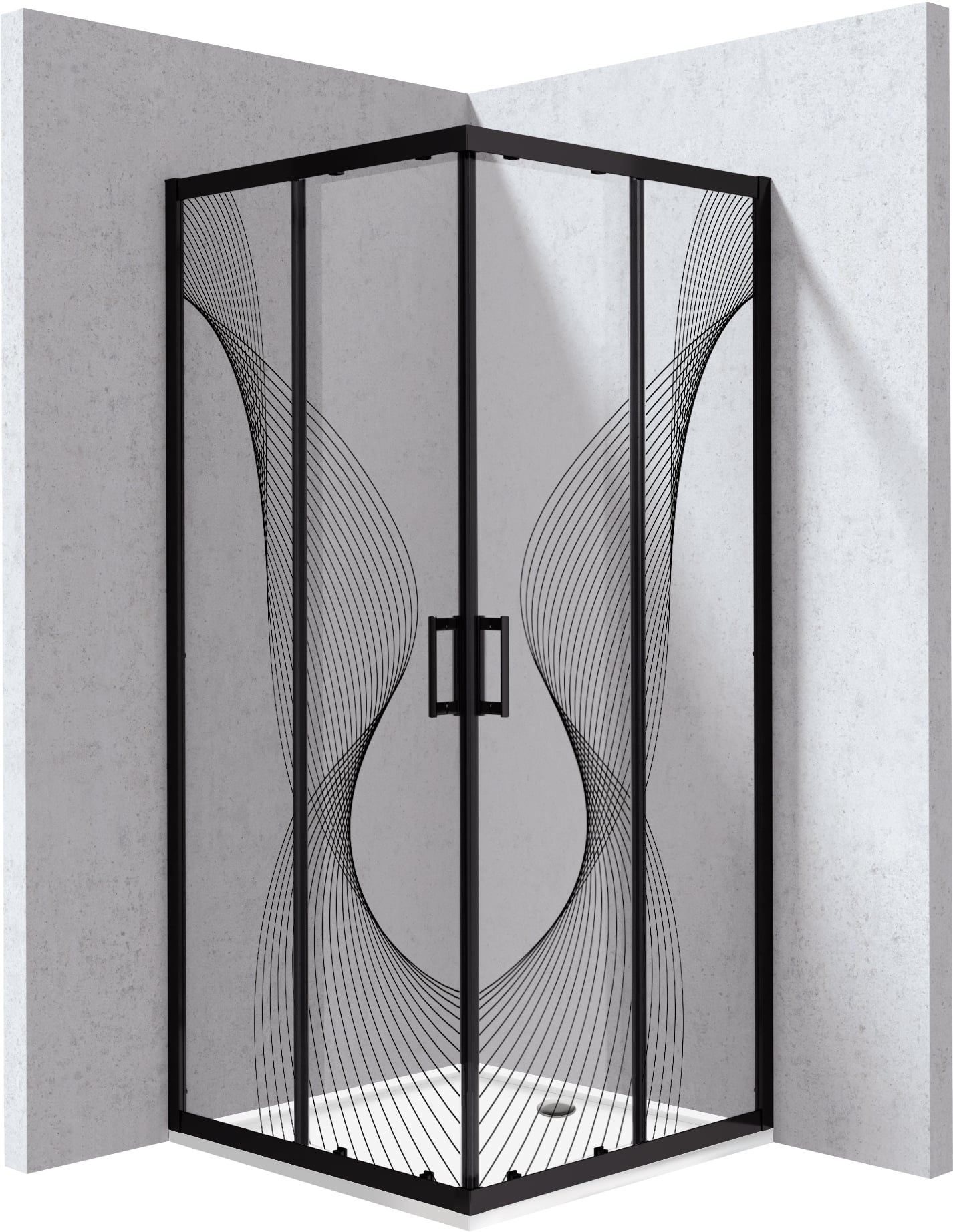 Deante Funkia Evo sprchový kout s vaničkou 90x90 cm čtvercový černá matný/vzorované sklo KYCPNB99P