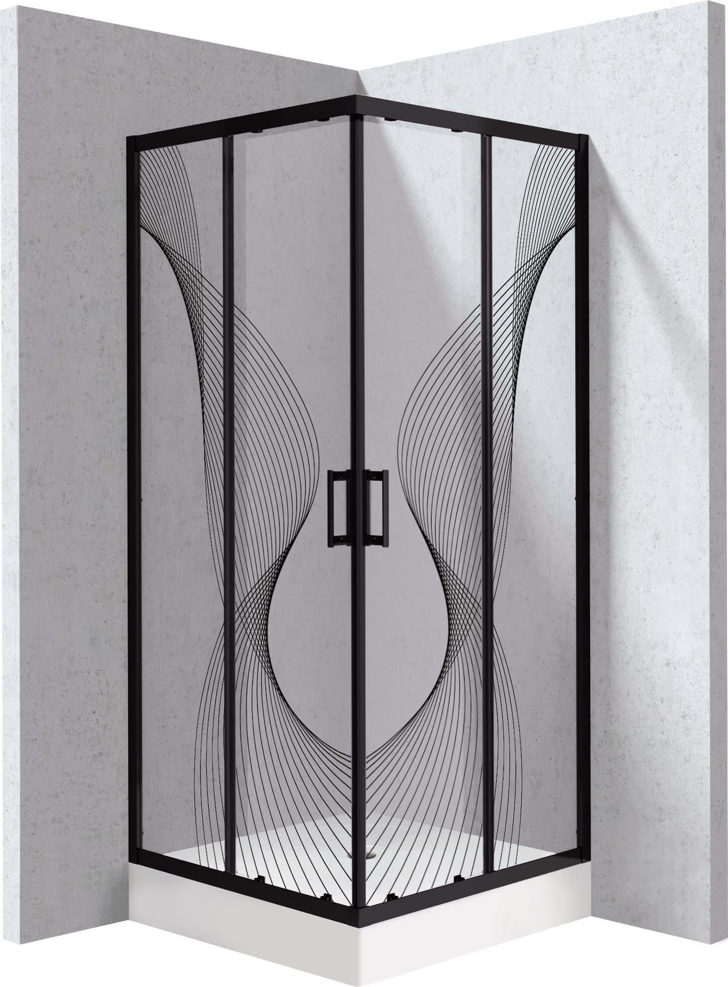 Deante Funkia Evo sprchový kout s vaničkou 90x90 cm čtvercový černá matný/vzorované sklo KYCZNB99P