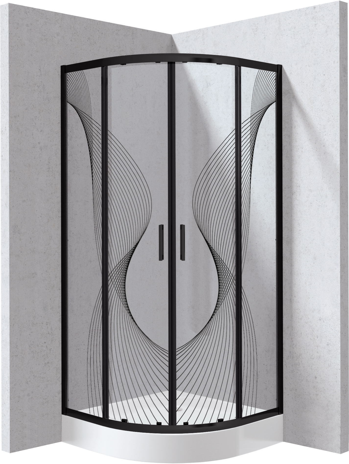 Deante Funkia Evo sprchový kout s vaničkou 80x80 cm půlkulatá černá matný/vzorované sklo KYPZNB88P