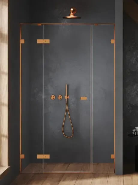 New Trendy Oxia sprchové dveře 110 cm sklopné měděná kartáčovaný/průhledné sklo AXJ-0683