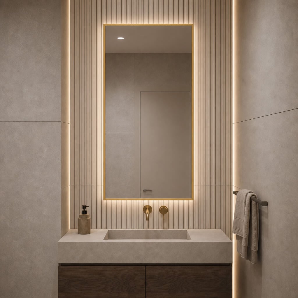 Baltica Design Aluma zrcadlo 50x70 cm obdélníkový s osvětlením zlatá 5904107934211