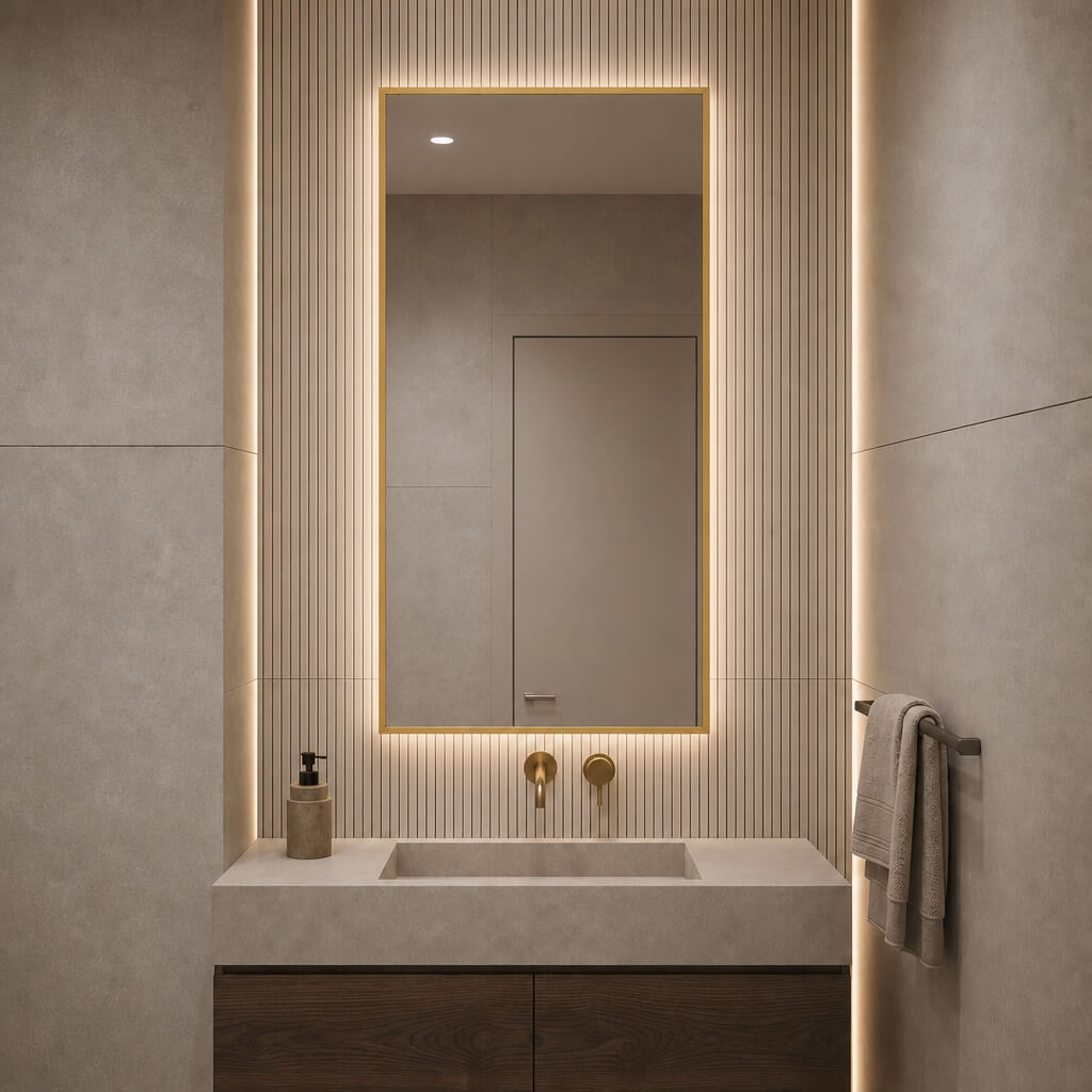 Baltica Design Aluma zrcadlo 50x70 cm obdélníkový s osvětlením zlatá 5904107934204