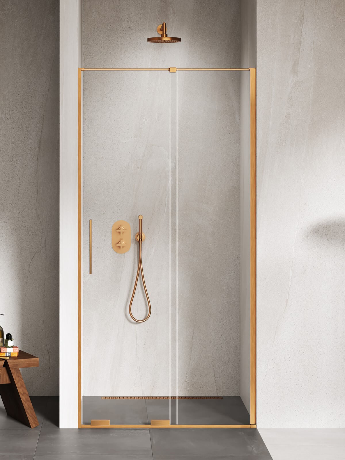 New Trendy Smart sprchové dveře 180 cm posuvné měděná kartáčovaný/průhledné sklo EXK-7651