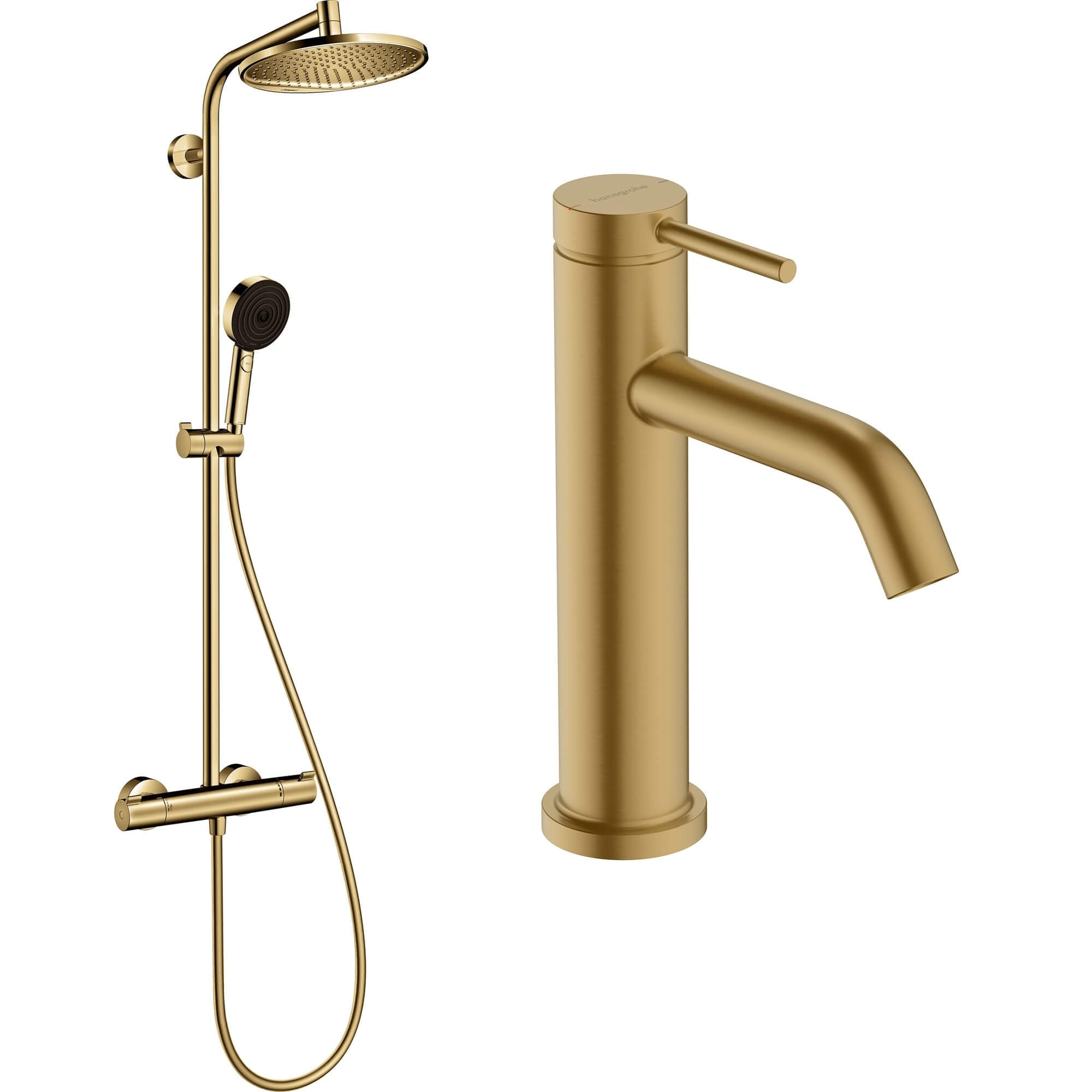 Hansgrohe Crometta sada koupelnových doplňků na stěnu s termostatem s dešťovou sprchou zlatá 88002389