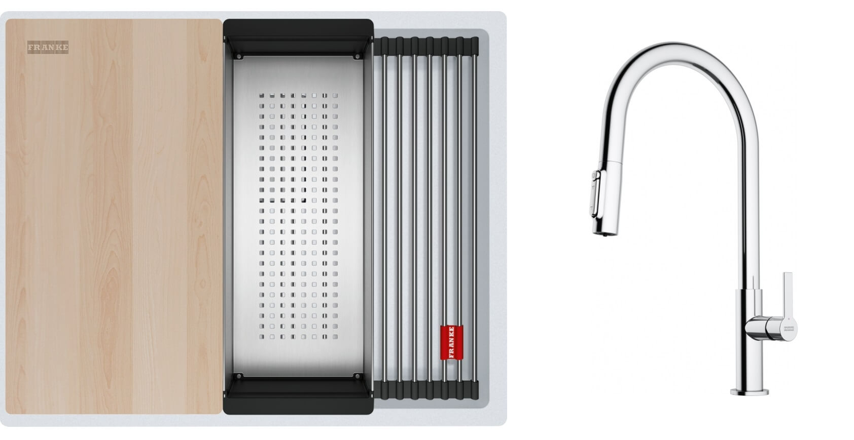 Sada granitový dřez Franke Kanon 125.0749.655, kuchyňská baterie Franke Maris Slim Clear Water J Pull-Out 120.0730.870