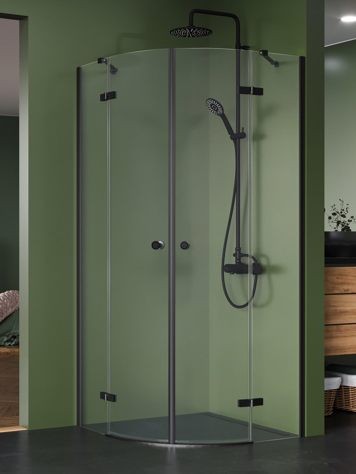New Trendy Kalibra Black sprchový kout 80x80 cm půlkulatá černá matný/průhledné sklo K-5129