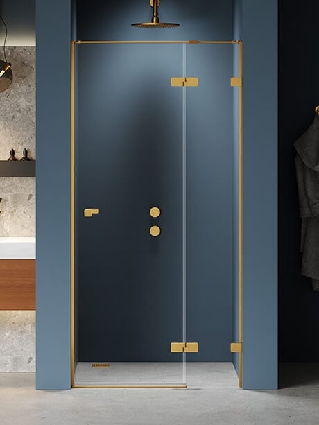 New Trendy Eventa Gold Brushed sprchové dveře 90 cm sklopné zlatá kartáčovaný/průhledné sklo EXK-8226