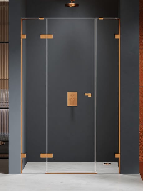New Trendy Eventa Copper Brushed sprchové dveře 130 cm sklopné měděná kartáčovaný/průhledné sklo EXK-8002