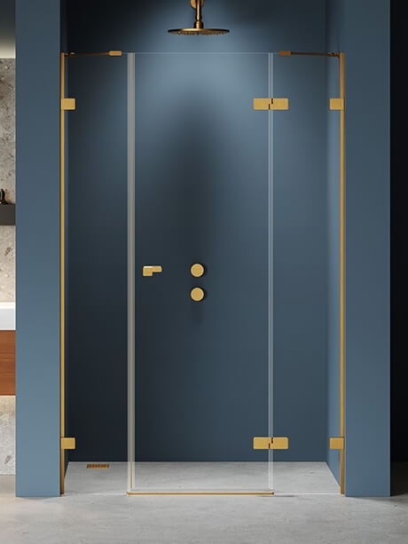 New Trendy Eventa Gold Brushed sprchové dveře 130 cm sklopné zlatá kartáčovaný/průhledné sklo EXK-8236