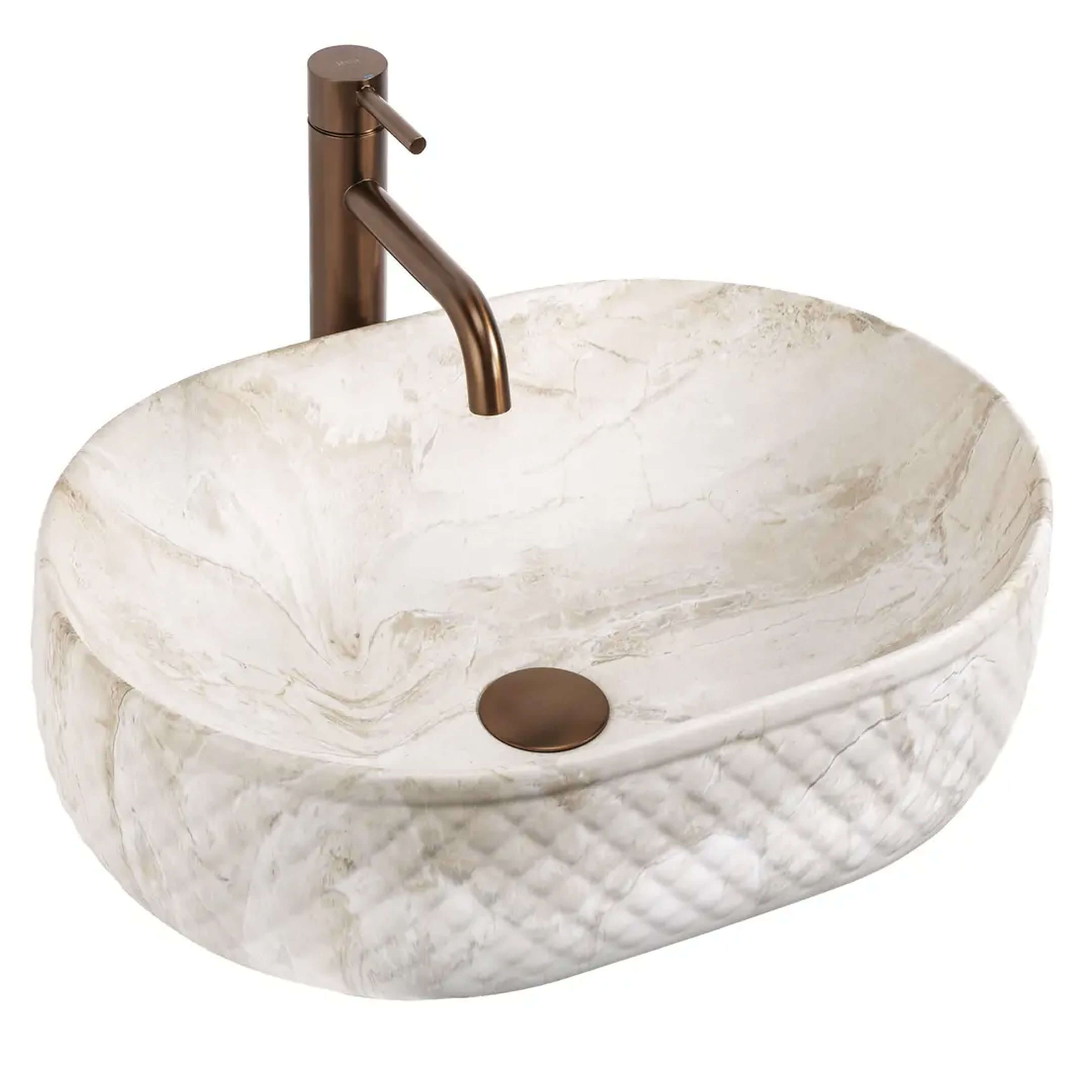 Rea Oktawia umyvadlo 50x35.5 cm oválné na pult hnědá/béžová lesk REA-U3528