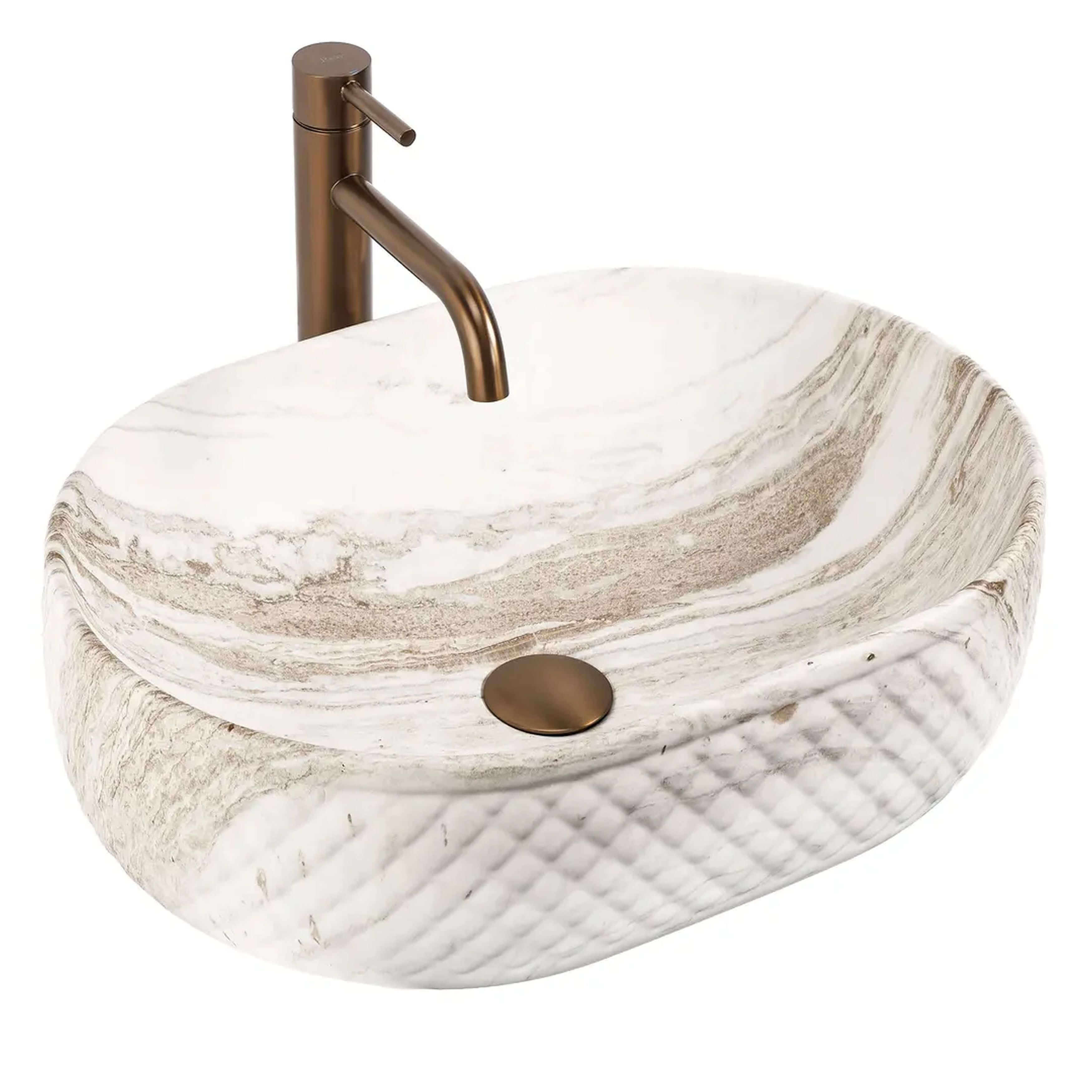 Rea Oktawia umyvadlo 50x35.5 cm oválné na pult hnědá/béžová lesk REA-U3529
