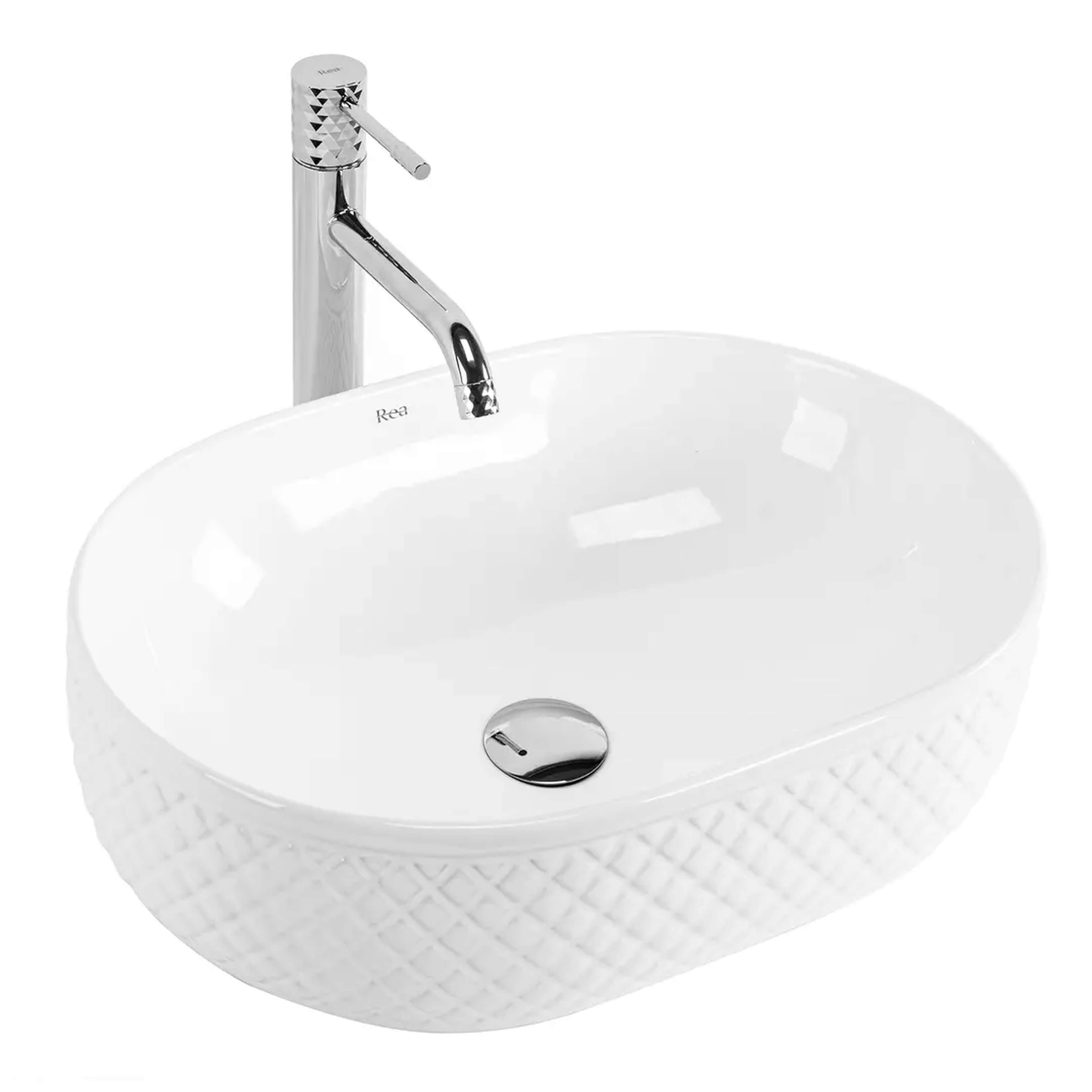 Rea Oktawia umyvadlo 50x35.5 cm oválné na pult bílá lesk REA-U6366