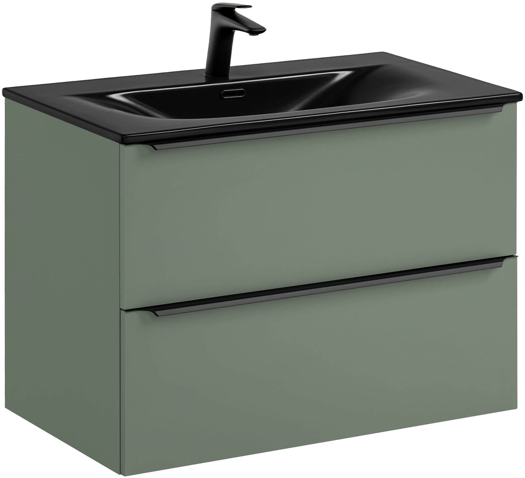 Sada skříňka Comad Sombra Green SOMBRA GREEN 82-80-46-2S, umyvadlo Comad Sky SKY 1 BLACK MATT 80 DP ( E-8099-80 ), NIAGARA UM 03 BLACK 86001B