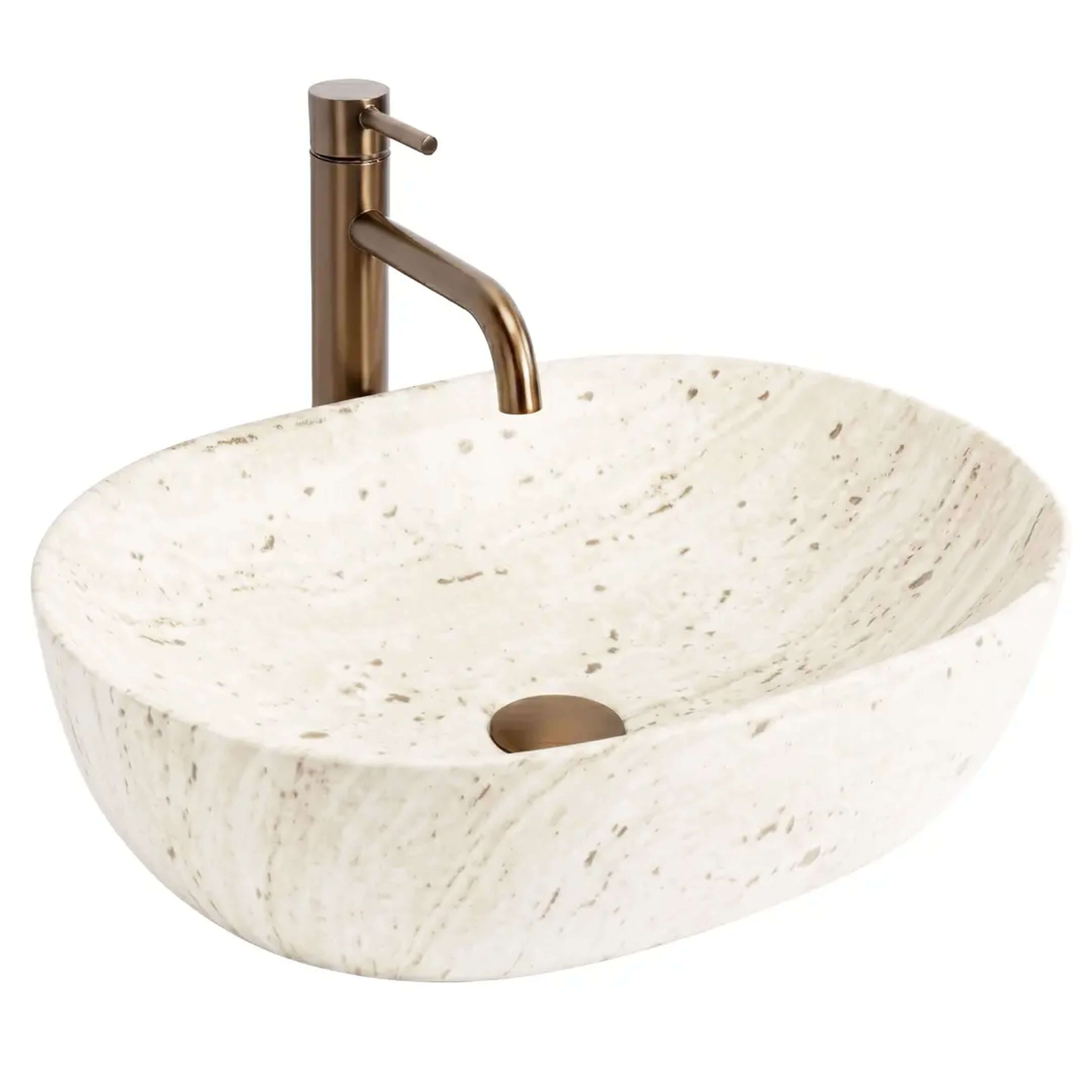 Rea Amelia Travertine umyvadlo 48x34.5 cm oválné na pult hnědá/béžová matný REA-U4210