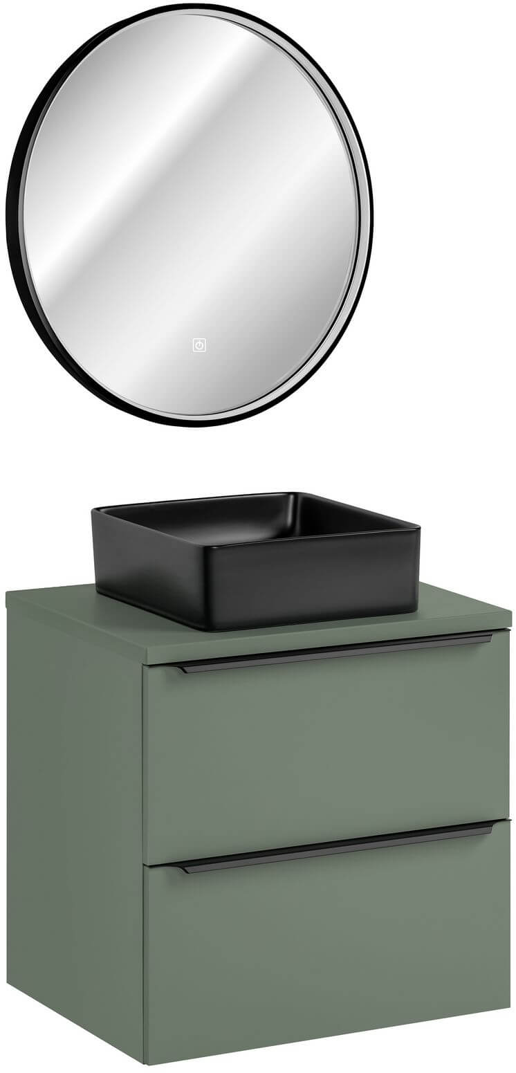 Sada skříňka Comad Sombra Green SOMBRA GREEN 82-60-46-2S, zrcadlo Comad Sirius SIRIUS LU LED 60, UM-6276SLIM40BLACKDP, GREEN 89-60-46 M