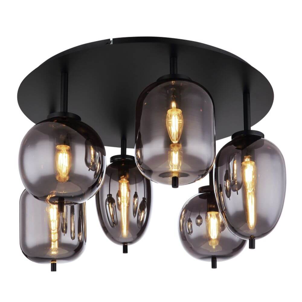 Globo Lighting Blacky stropní světlo 6x40 W černá-kouřová 15345-6D