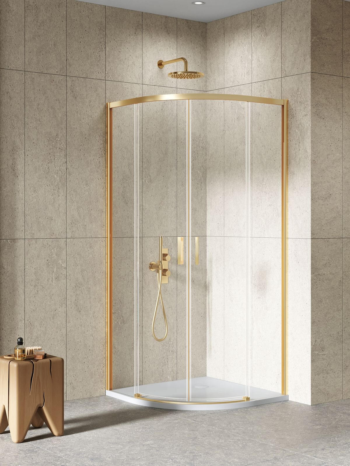 New Trendy sprchový kout 80x80 cm půlkulatá zlatá kartáčovaný/průhledné sklo K-3588