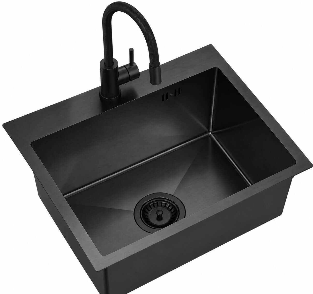 Ruvetti Look ocelový dřez s baterií 50x45 cm černá LP_LOOK50-5200-PVDBL-S