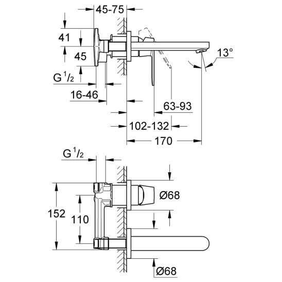 Sada podomítkový prvek baterie Grohe Eurostyle 23571000, umyvadlová baterie Grohe Eurosmart Cosmopolitan 19381000