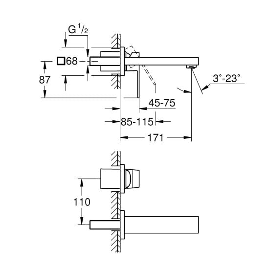 Sada umyvadlová baterie Grohe Eurocube 19895000, prvek pod omítku Grohe 23200002