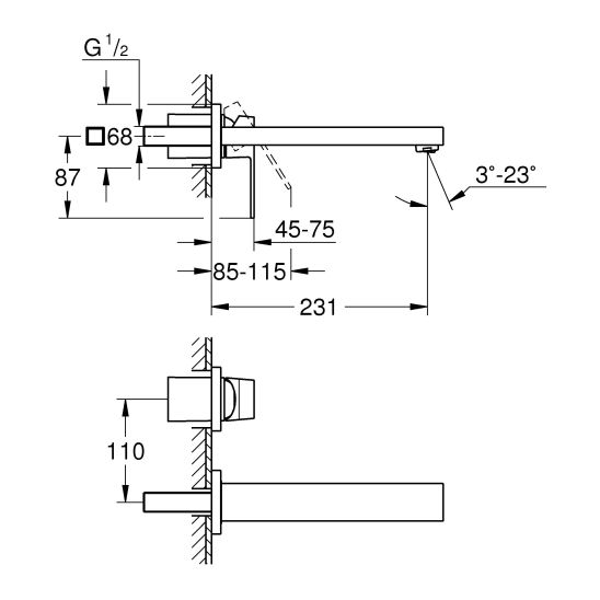 Sada umyvadlová baterie Grohe Eurocube 23447000, prvek pod omítku Grohe 23200002