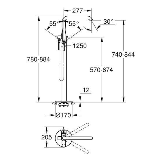 Sada vanová baterie Grohe Essence 23491001, podlahový montážní prvek Grohe 45984001