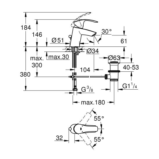 Sada vanová baterie Grohe Eurosmart 33300002, umyvadlová baterie Grohe Eurosmart 33265002