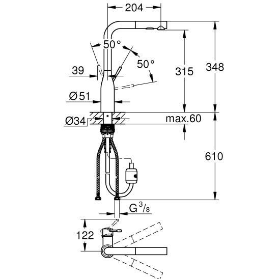 Sada kuchyňská baterie Grohe Essence 30270000, ocelový dřez Grohe K700 31574SD1, 40535000