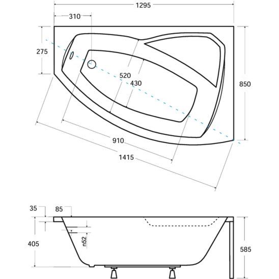 Sada rohová vana Besco Rima #WAR-130-NP, obklad vany Besco Rima OAR-130-NS