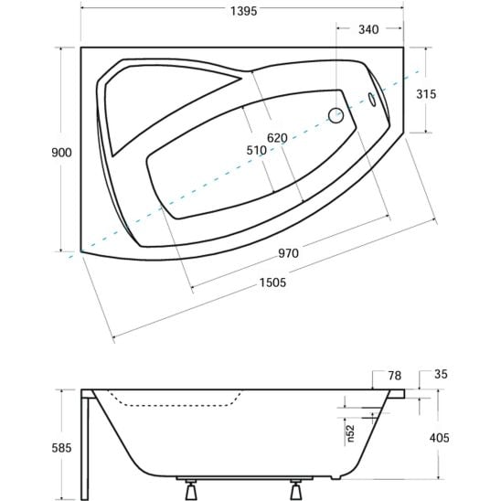 Sada rohová vana Besco Rima #WAR-140-NL, obklad vany Besco Rima OAR-140-NS