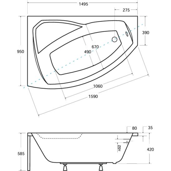 Sada rohová vana Besco Rima #WAR-150-NL, obklad vany Besco Rima OAR-150-NS