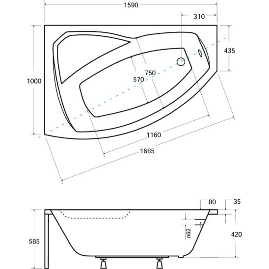 Sada rohová vana Besco Rima #WAR-160-NL, obklad vany Besco Rima OAR-160-NS