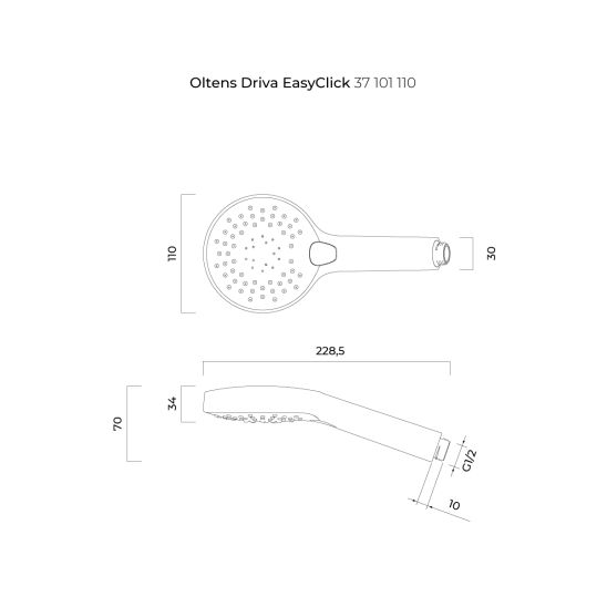 Sada sprchová tyč Oltens Alling 37300100, sprchová hlavice Oltens Driva EasyClick 37101110, 37201100