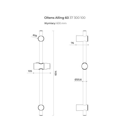 Sada sprchová tyč Oltens Alling 37300100, sprchová hlavice Oltens Driva EasyClick 37101110, 37201100