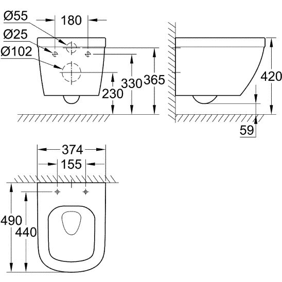 Set záchodová mísa Grohe Euro Ceramic 3920600H, podomítkový WC modul s tlačítkem a těsněním Grohe Solido 39930000, 39331001