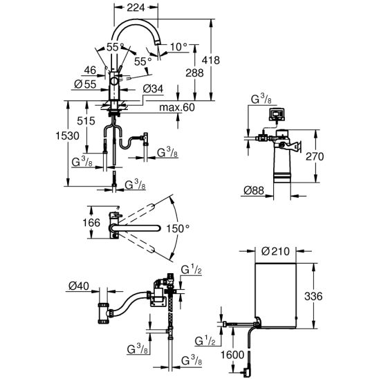 Sada kuchyňská baterie Grohe Red 30083001, granitový dřez Grohe K700 31654AP0