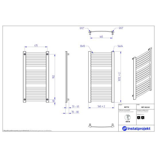 Sada termostatická sada Instal Projekt Z17 606400001C31, koupelnový radiátor Instal Projekt Retto RET-50/110C31