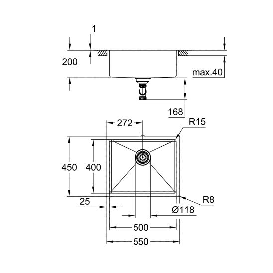 Sada ocelový dřez Grohe K700 31574SD1, kuchyňská baterie Oltens Borga 35207100