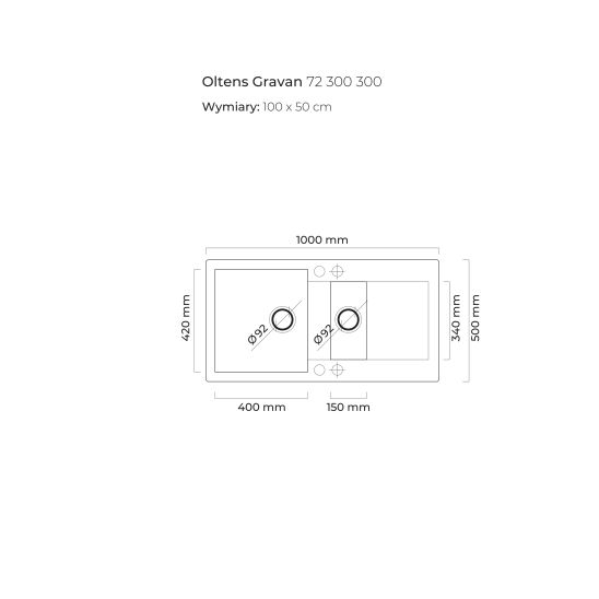 Sada granitový dřez Oltens Gravan 72300300, kuchyňská baterie Oltens Lista 35202100