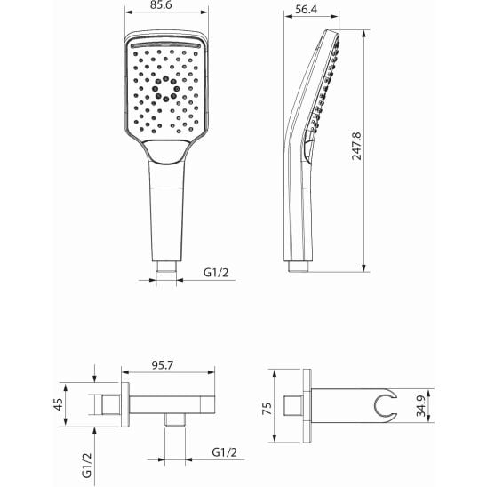 Sada vanová baterie Cersanit Larga S951-373, sprchová sada Cersanit Larga S951-513, S951-707