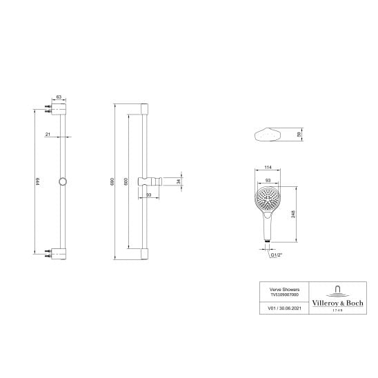 Sada vanová baterie Villeroy & Boch Universal Taps & Fittings TVD000653000K5, hlavová sprcha Villeroy & Boch Universal Showers TVC000001000K5, TVS109007000K5, TVD00065100000, TVC000453510K5, TVC000456000K5