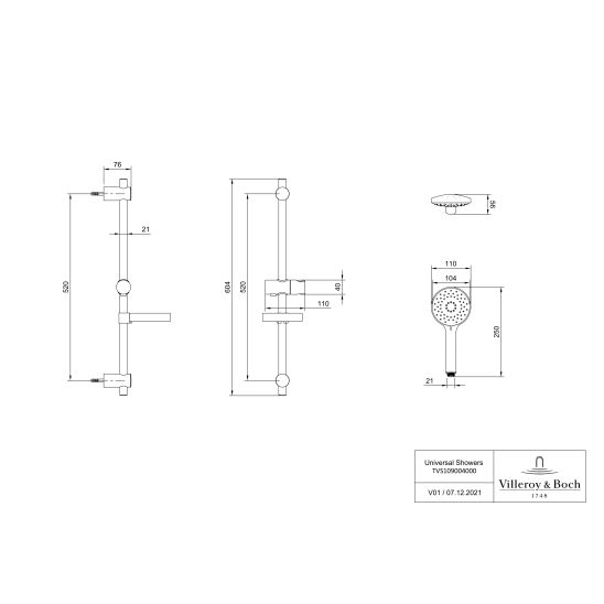 Sada sprchová baterie Villeroy & Boch Universal Taps & Fittings TVS00001700061, sprchová sada Villeroy & Boch Universal Showers TVS10900400061