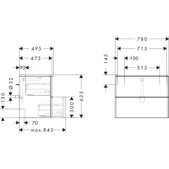 Sada skříňka Hansgrohe Xelu Q 54027000, umyvadlo Hansgrohe Xelu Q 61026450