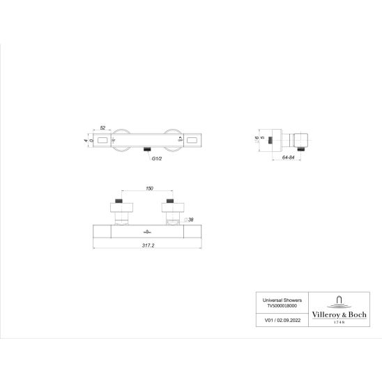 Sada sprchová baterie Villeroy & Boch Universal Taps & Fittings TVS00001800061, sprchová sada Villeroy & Boch Verve Showers TVS10900700061