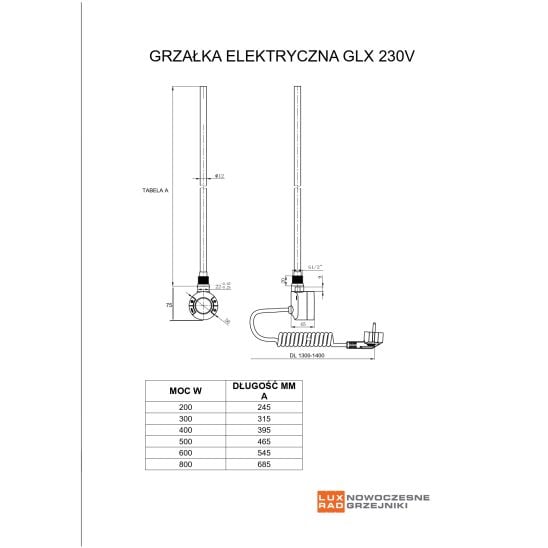 Sada elektrický radiátor Luxrad Nobile Elektro NOB1110500S040ERG, elektrický ohřívač Luxrad GLX GLX400CZ