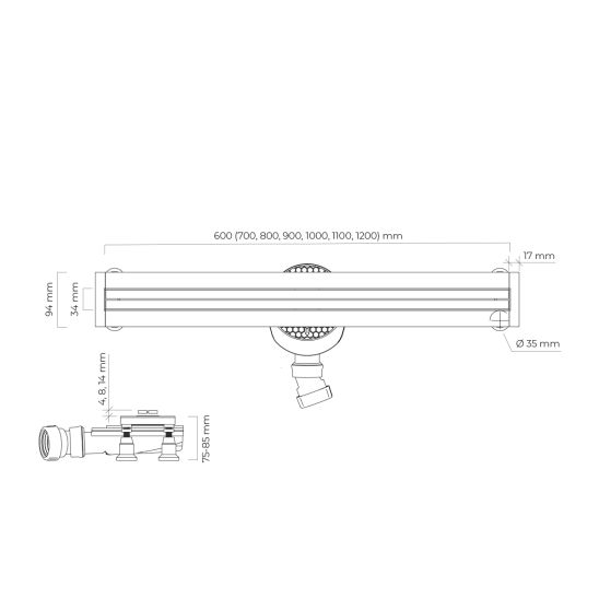 Sada rošt odtokového žlábku Oltens Langan Slim 30016300, kryt lineárního odtoku Oltens Langan Slim 30020100
