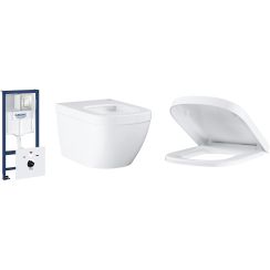 Set záchodová mísa Grohe Euro Ceramic 3932800H, podomítkový WC modul se splachovacím tlačítkem Grohe Rapid SL 39449000, 39330001