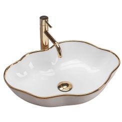Rea Pearl umyvadlo 51.5x37.5 cm na pult bílá-zlatá REAU0696